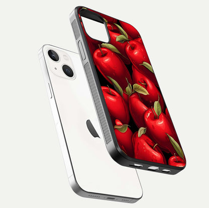 Apple Pattern Glass Case for iPhone 16 Pro floating mockup with smooth edge detailing and pattern clarity