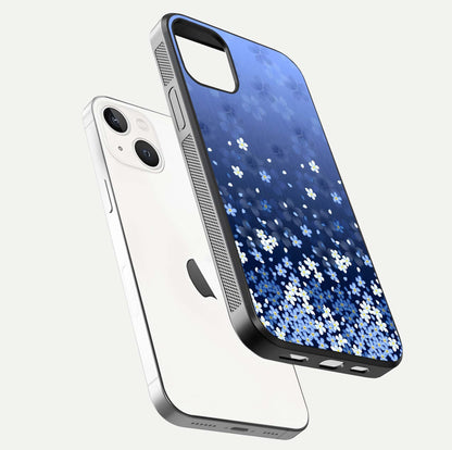 Blue Starry Glass Case for iPhone 14 floating mockup capturing cosmic tone and HD gloss texture
