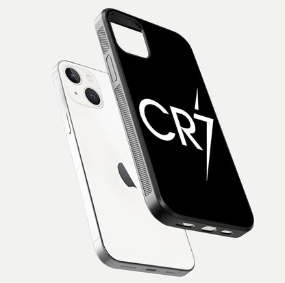 CR7 Elite Strike Glass Case for iPhone 14 floating mockup displaying HD gloss and sporty texture