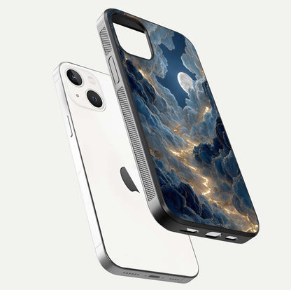 Celestial Cloud Road Glass Case for iPhone 14 floating mockup capturing glowing horizon and HD gloss