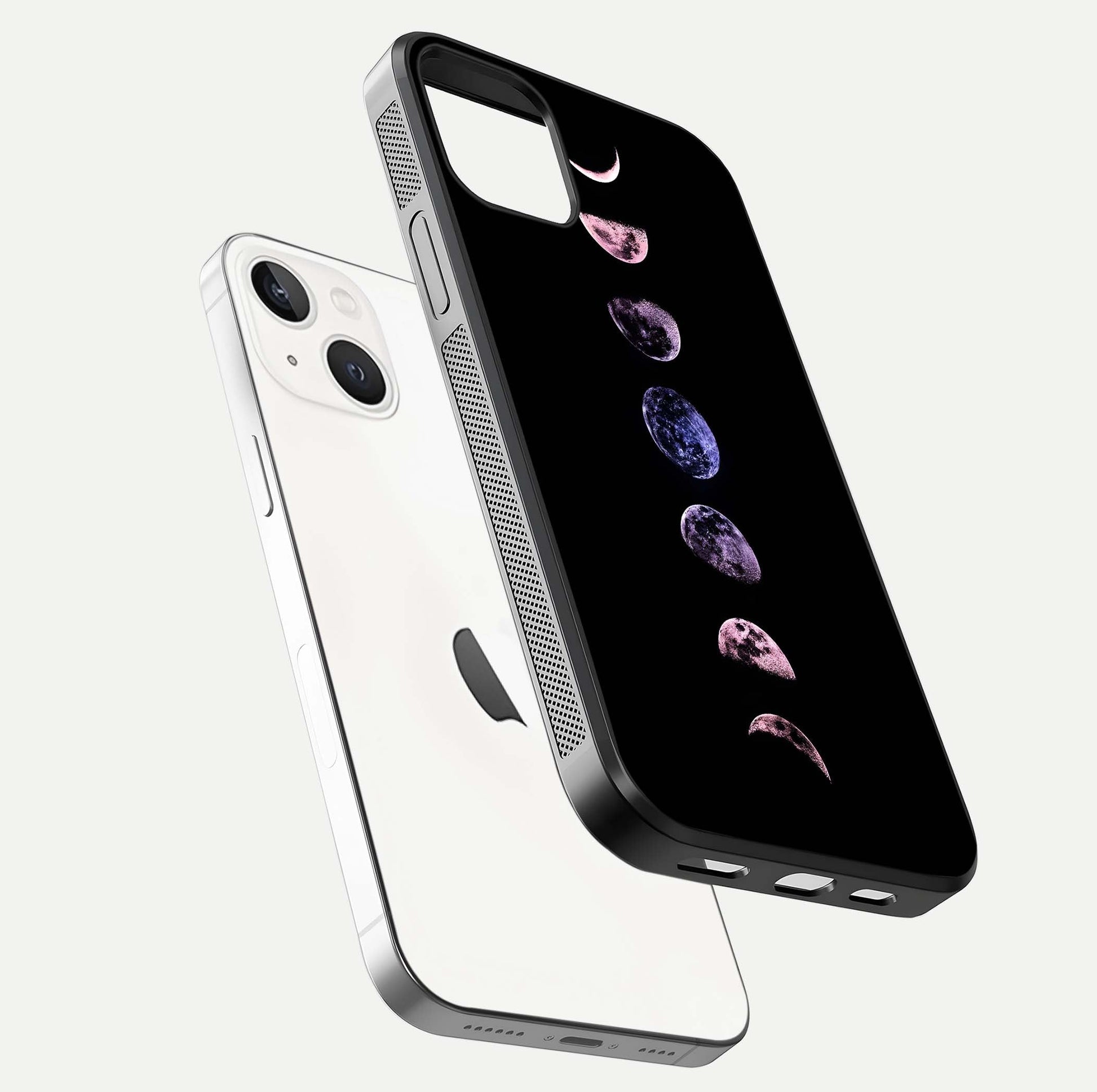 Crimson All Planets Glass Case for iPhone 14 floating mockup showing gloss depth and rich hues