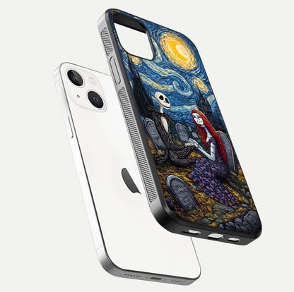 Eternal Night Love Glass Case for iPhone 14 floating mockup showing gloss brightness and romantic vibe