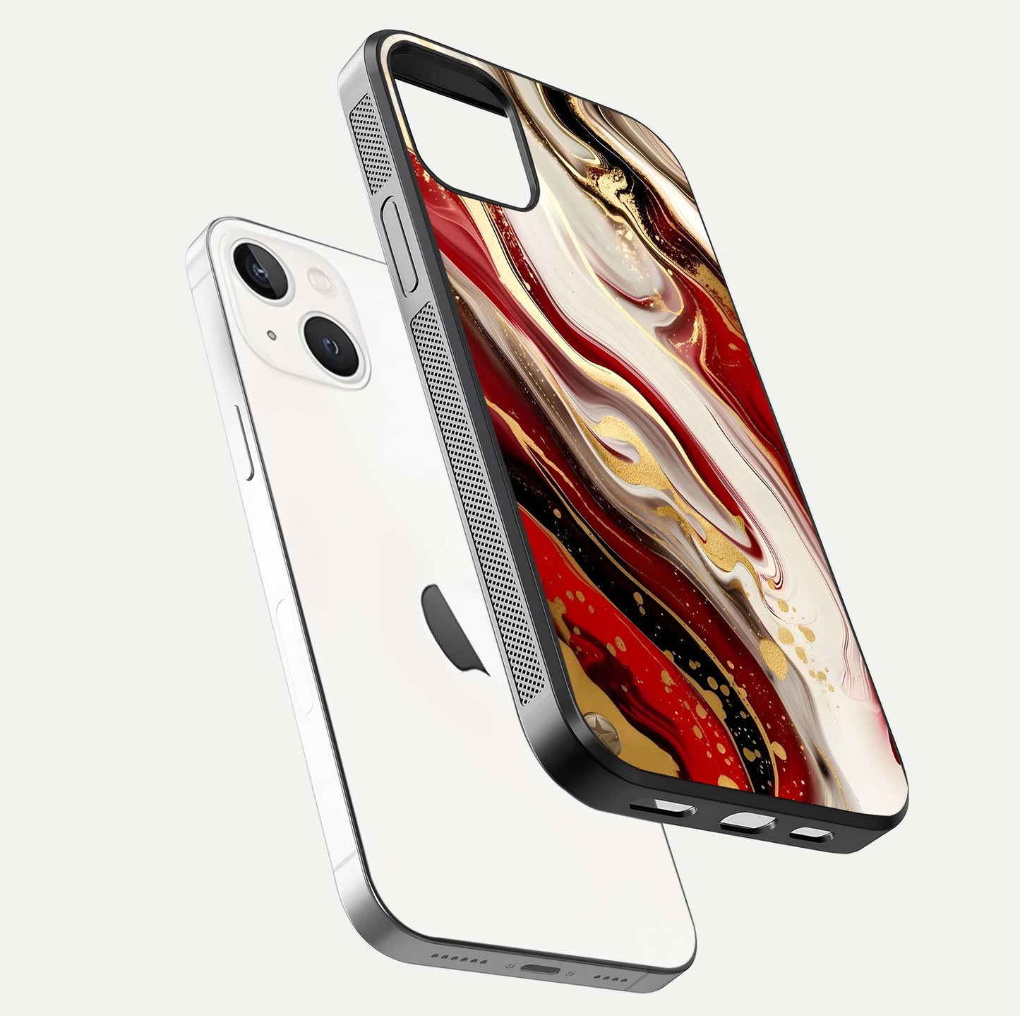 Red & White Marble Glass Case For iPhone 14