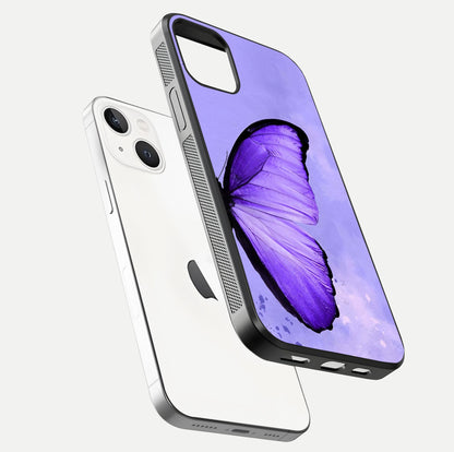 Violet Dream Wing Glass Case for iPhone 14 floating dual-view mockup displaying gloss depth and clarity