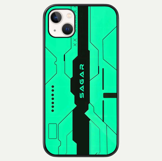 Aqua Tech CYBERPUNK Custom Name Glass Case For iPhone 16 Pro by Custom World