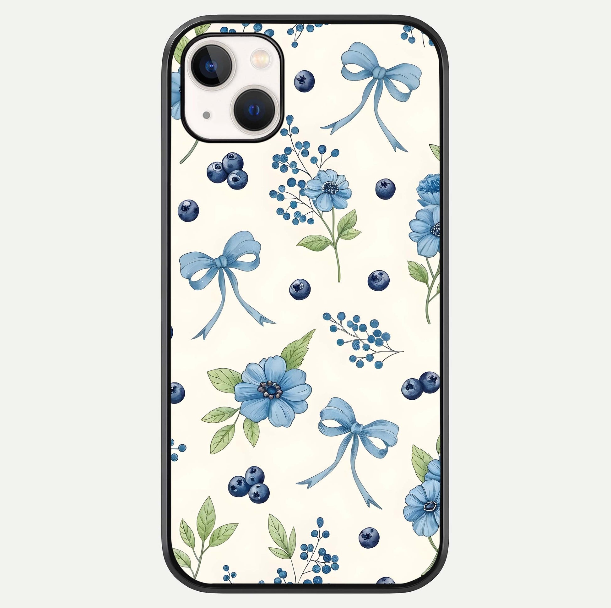 Blue Flower & Bow Glass Case For iPhone 14 Plus by Custom World