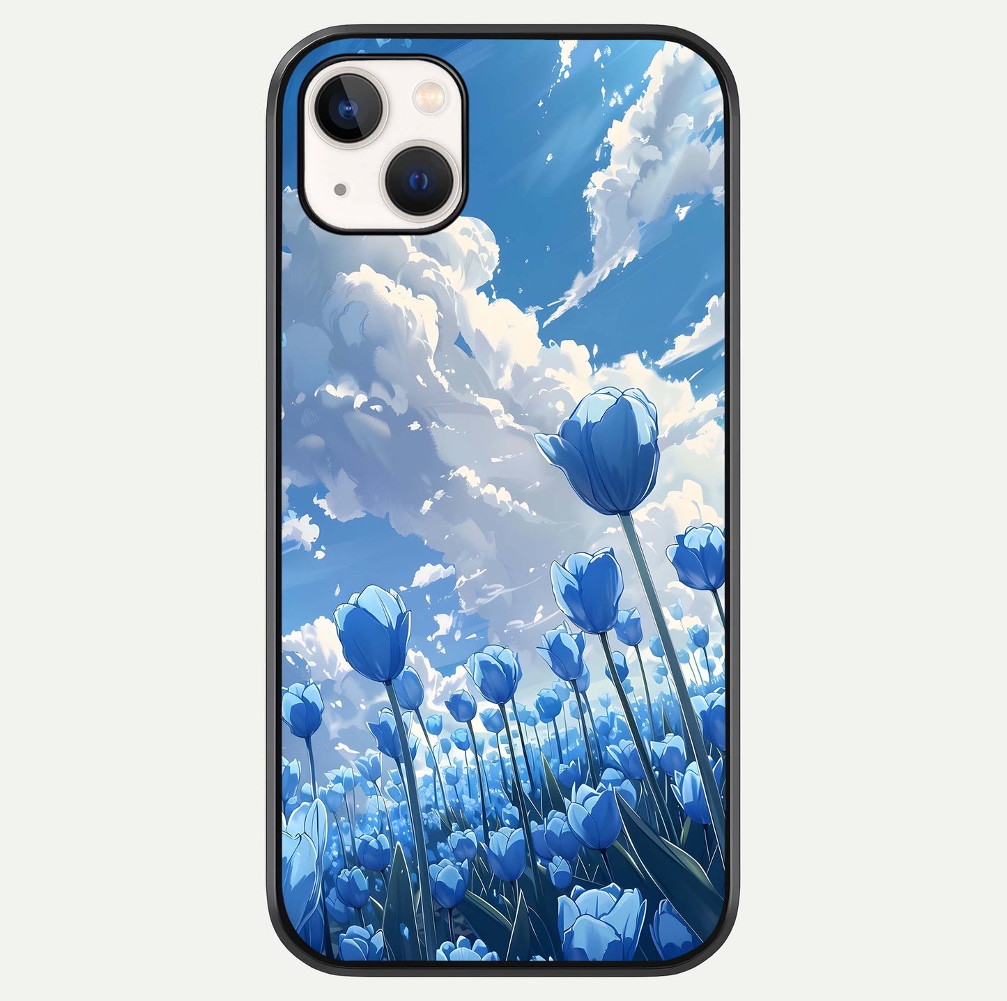 Blue Tulip Clouds Glass Case For iPhone 14 Plus by Custom World