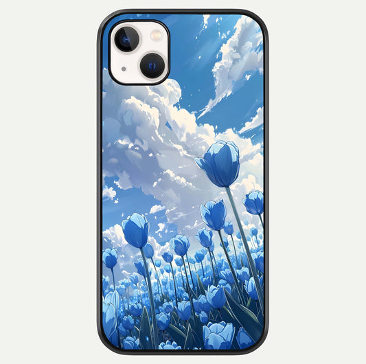 Blue Tulip Clouds Glass Case For iPhone 16 Pro by Custom World