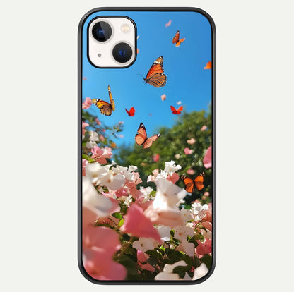 Butterflies In Bloom Sky Glass Case For iPhone 14 Plus by Custom World