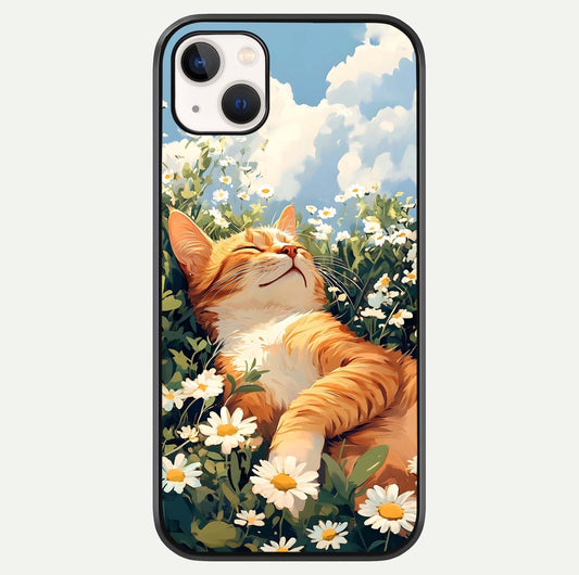 Cat & Flowers View Glass Case For iPhone 14 Plus by Custom World
