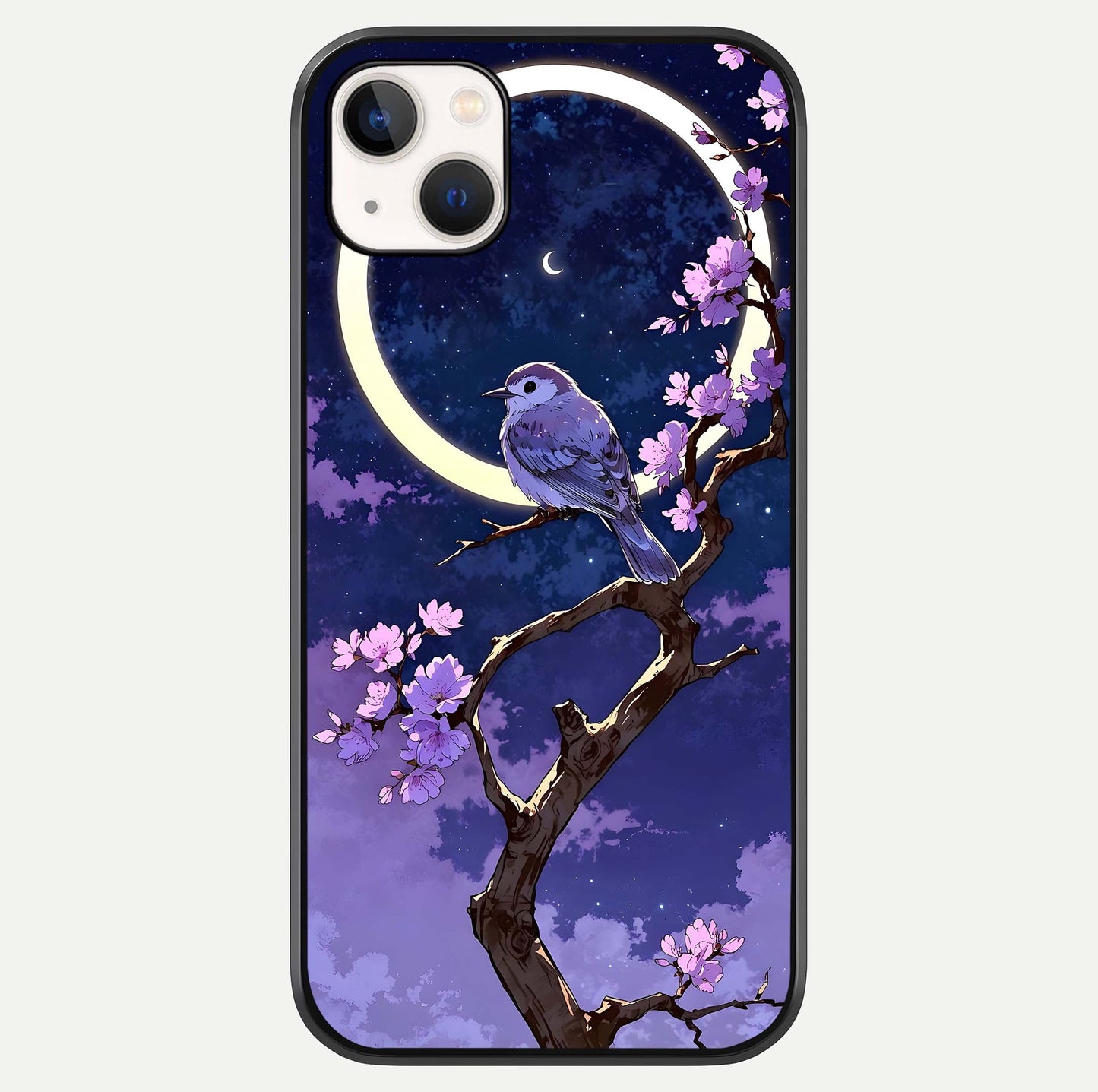 Celestial Bird Blossom Glass Case For iPhone 14 Plus by Custom World