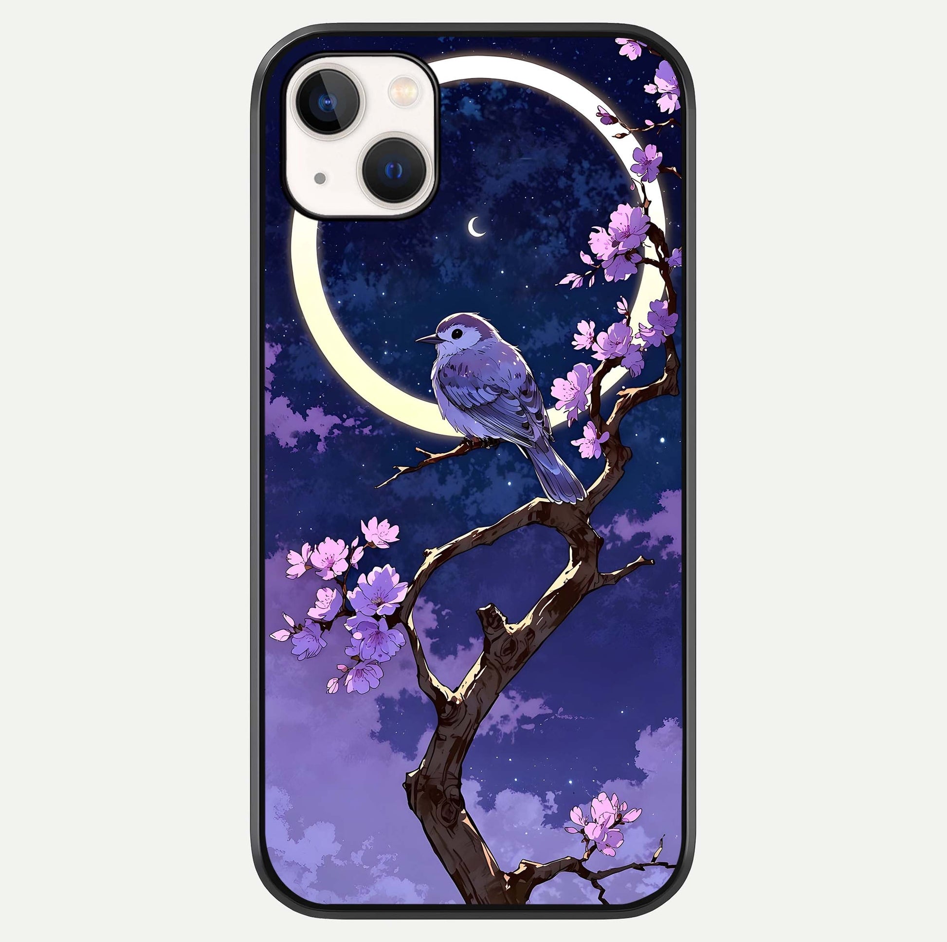 Celestial Bird Blossom Glass Case For iPhone 14 Plus by Custom World