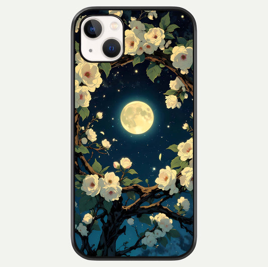 Celestial Moon & Flower Glass Case For iPhone 14 Plus by Custom World