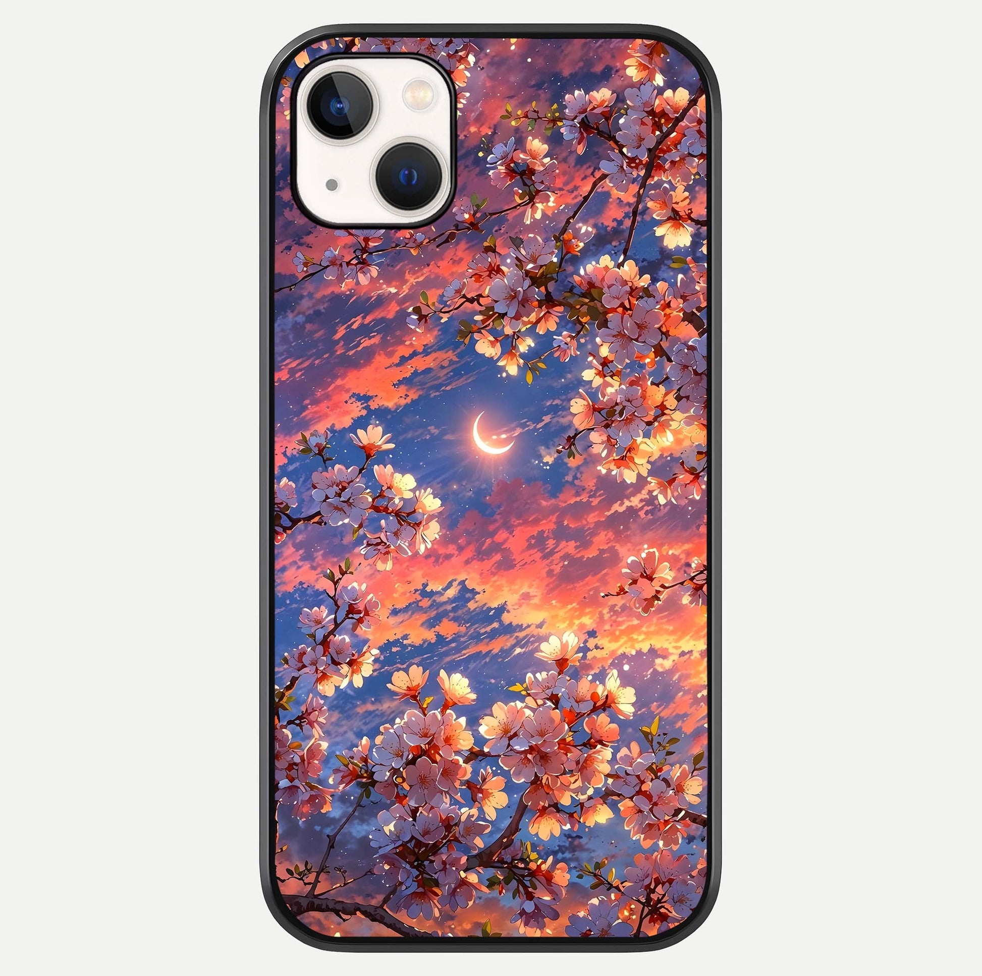 Celestial Sakura Sunset Glass Case For iPhone 14 Plus by Custom World