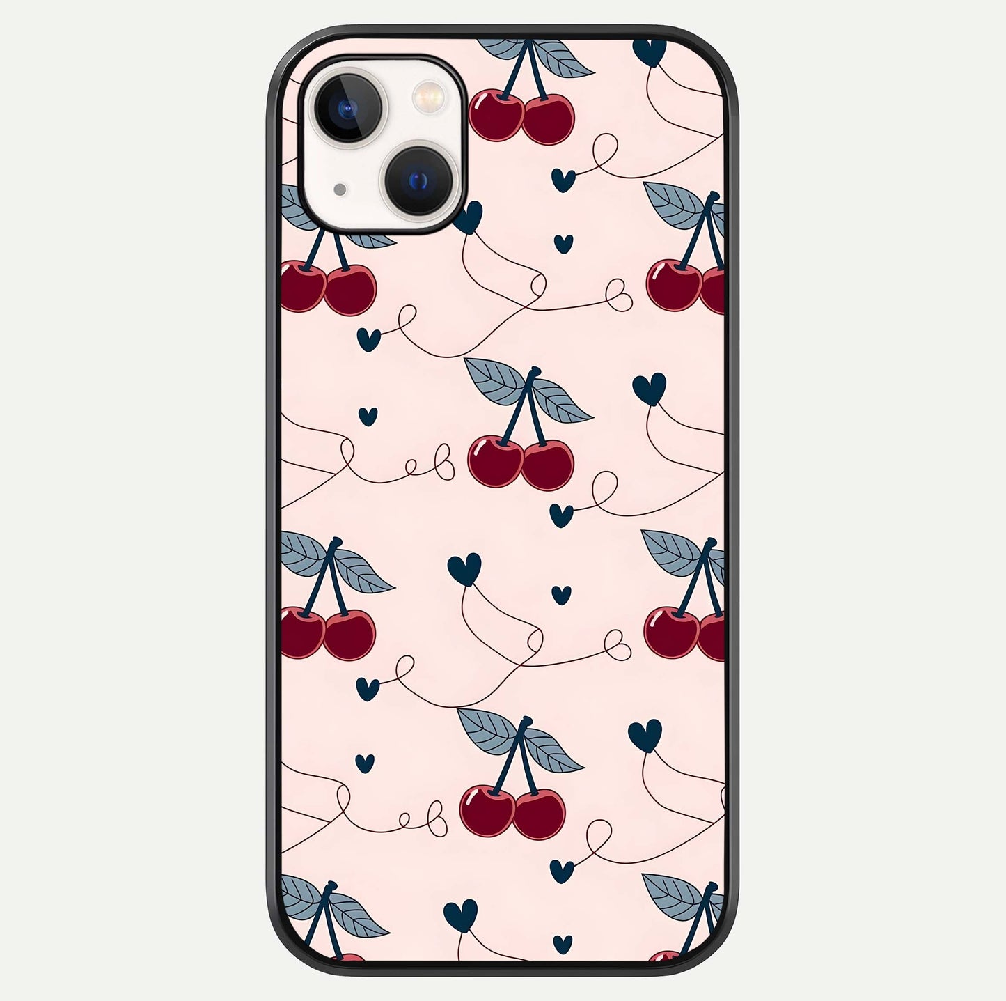 Cherry Heart Line Glass Case For iPhone 14 Plus by Custom World