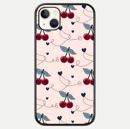 Cherry Heart Line Glass Case For iPhone 14 Plus by Custom World