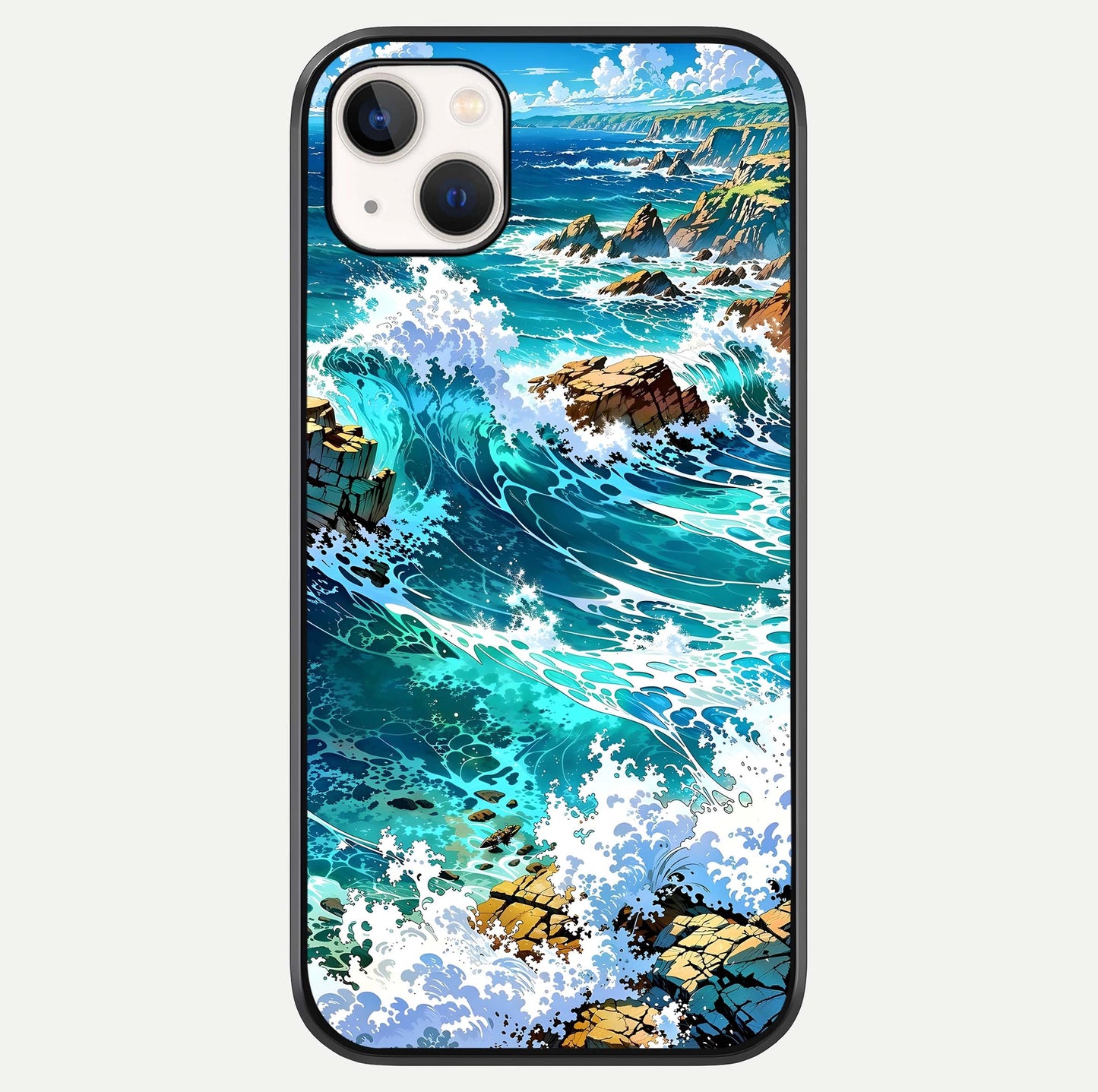 Coastal Blue Waves Glass Case For iPhone 14 Plus by Custom World