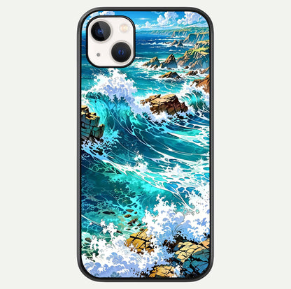 Coastal Blue Waves Glass Case For iPhone 14 Plus by Custom World