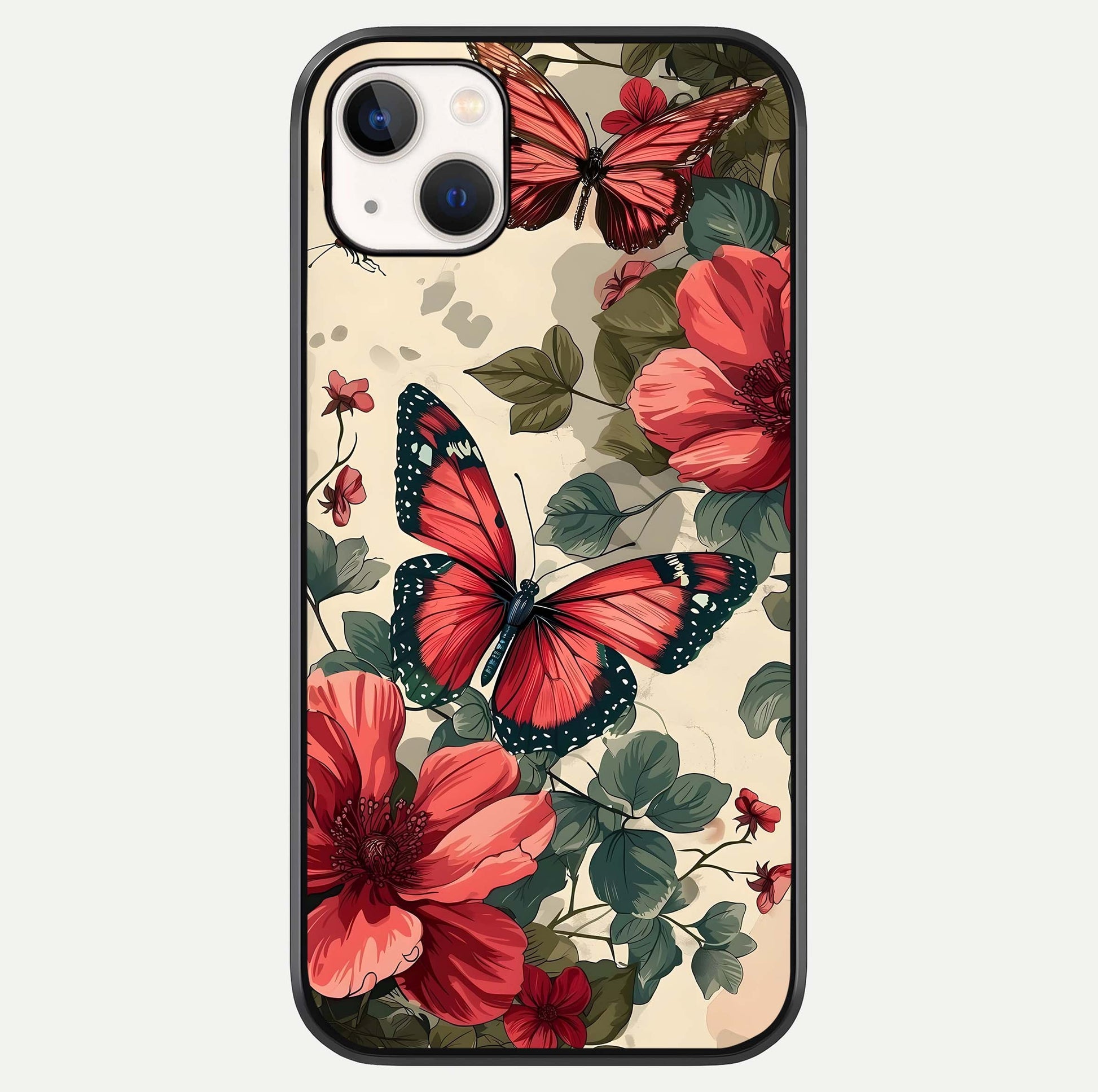 Crimson Butterfly Garden Glass Case For iPhone 14 Plus by Custom World