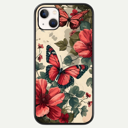 Crimson Butterfly Garden Glass Case For iPhone 14 Plus by Custom World