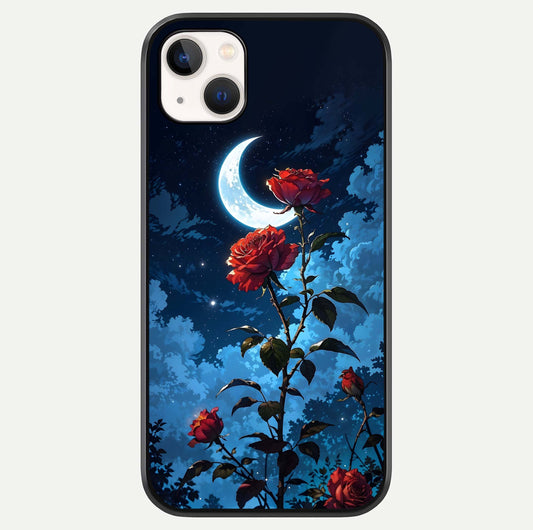 Crimson Rose Moon Glass Case For iPhone 14 Plus by Custom World