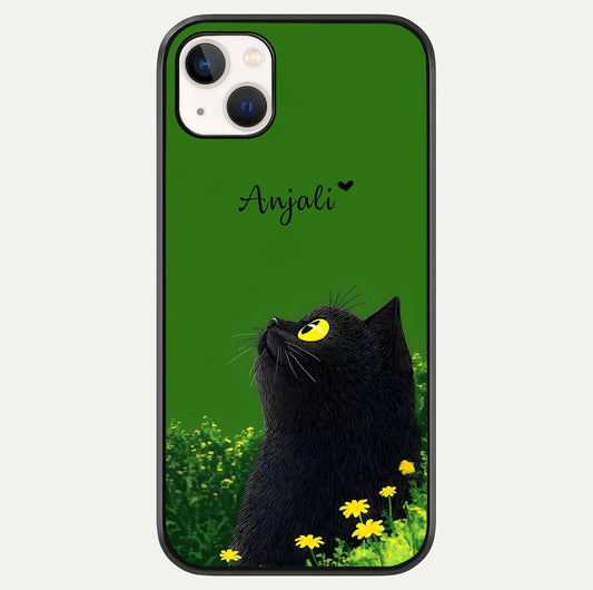 Emerald Cat Custom Name Glass Case For iPhone 14 Plus by Custom World