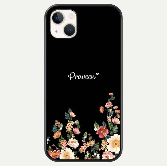 Floral Design Personalized Custom Name Glass Case For iPhone 14 Plus by Custom World