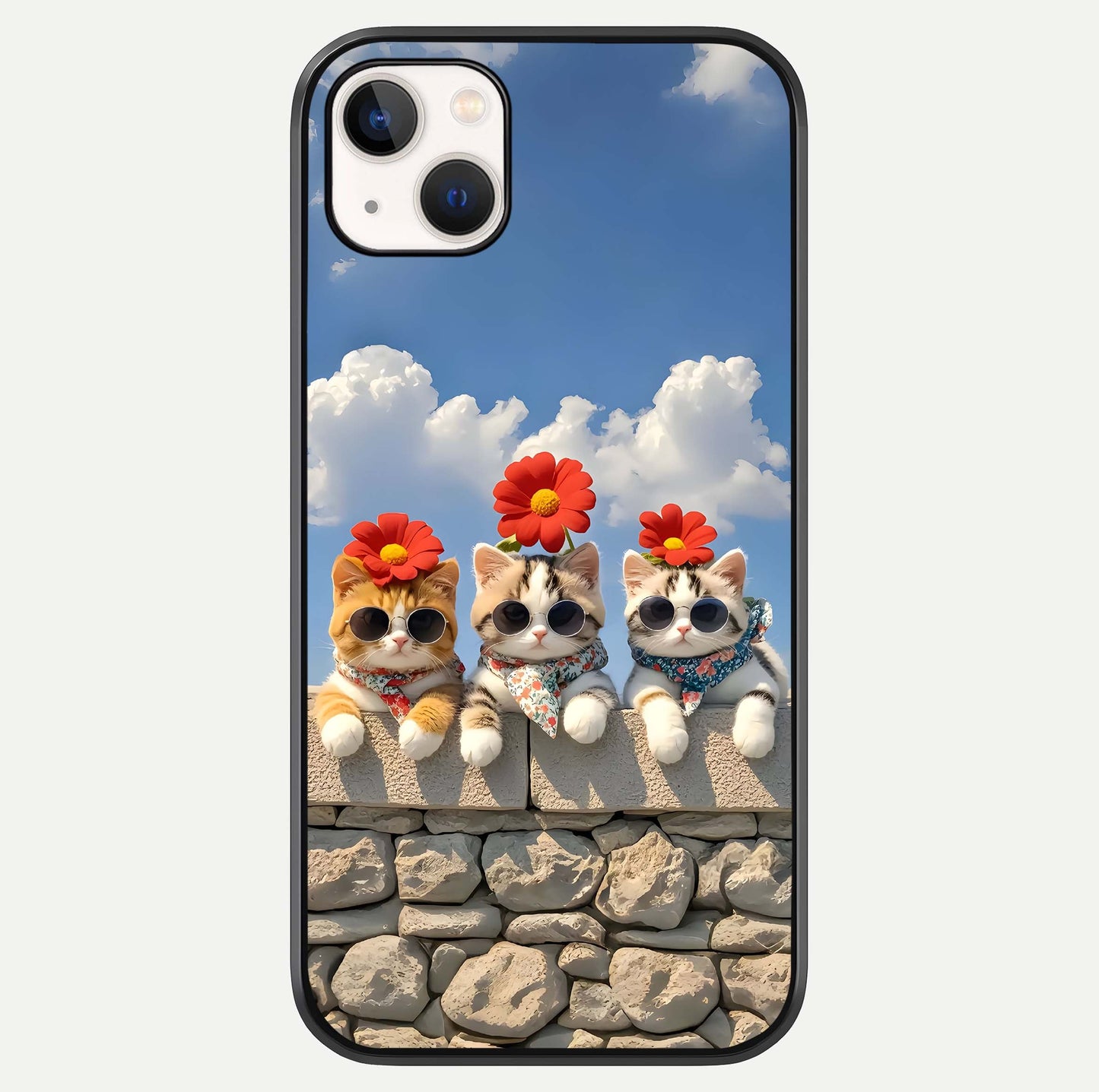 Floral Kitty Squad Glass Case For iPhone 14 Plus by Custom World