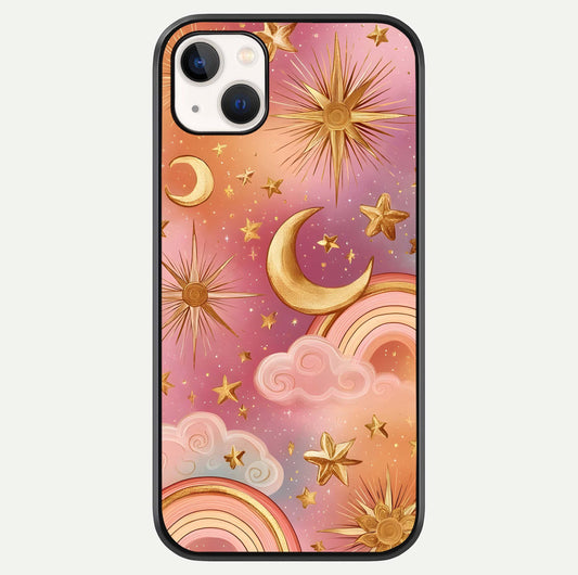 Golden Celestial Dreams Glass Case For iPhone 14 Plus by Custom World