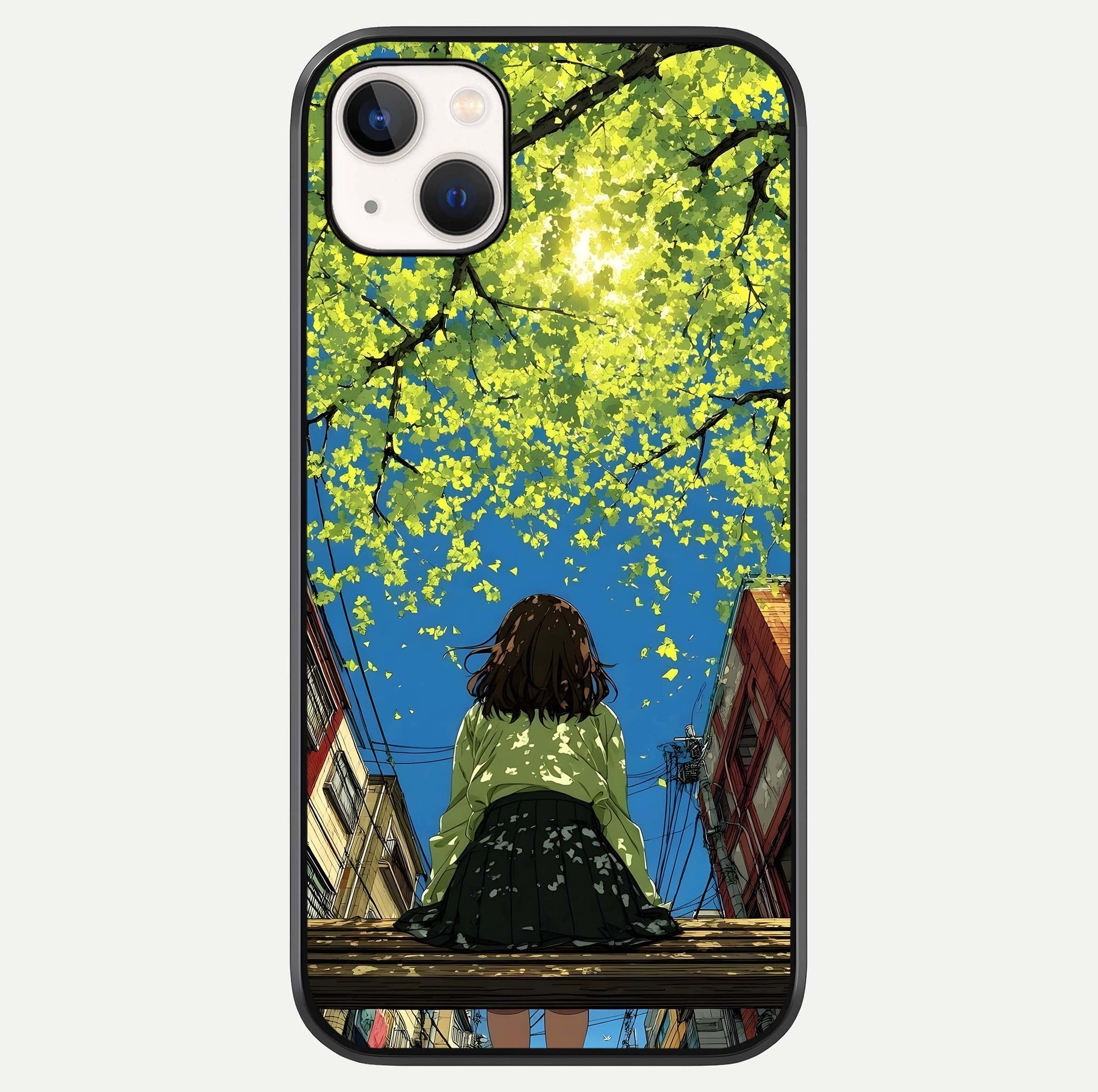 Golden Leaves Glow Glass Case For iPhone 14 Plus by Custom World