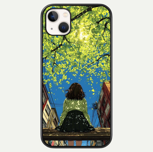 Golden Leaves Glow Glass Case For iPhone 14 Plus by Custom World