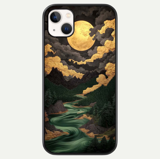 Golden River Moon Glass Case For iPhone 14 Plus by Custom World