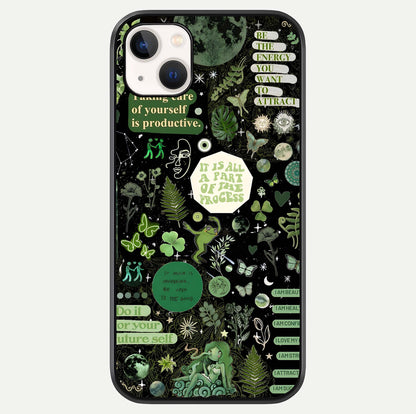 Green Moon Energy Glass Case For iPhone 14 Plus by Custom World