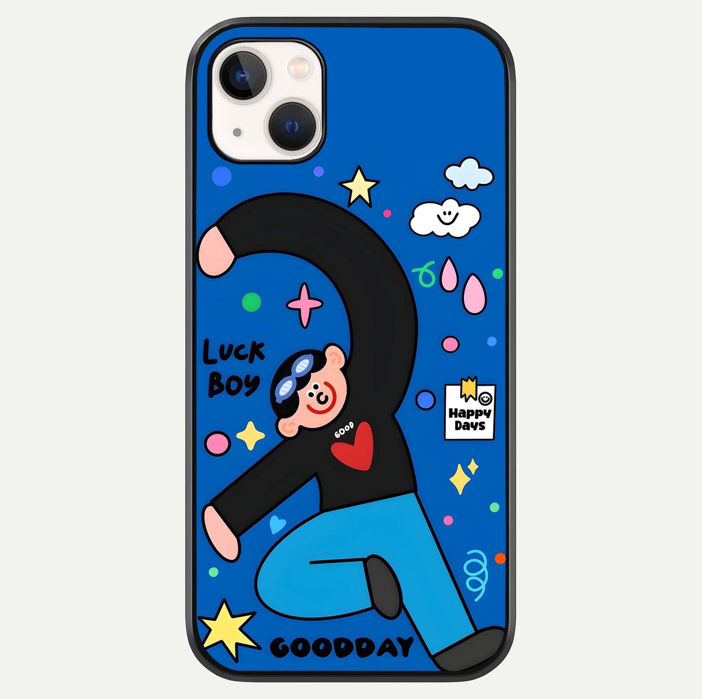 Happy Luck Vibe Glass Case For iPhone 14 Plus by Custom World