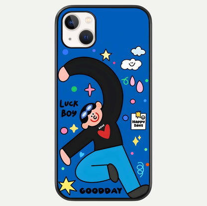Happy Luck Vibe Glass Case For iPhone 14 Plus by Custom World