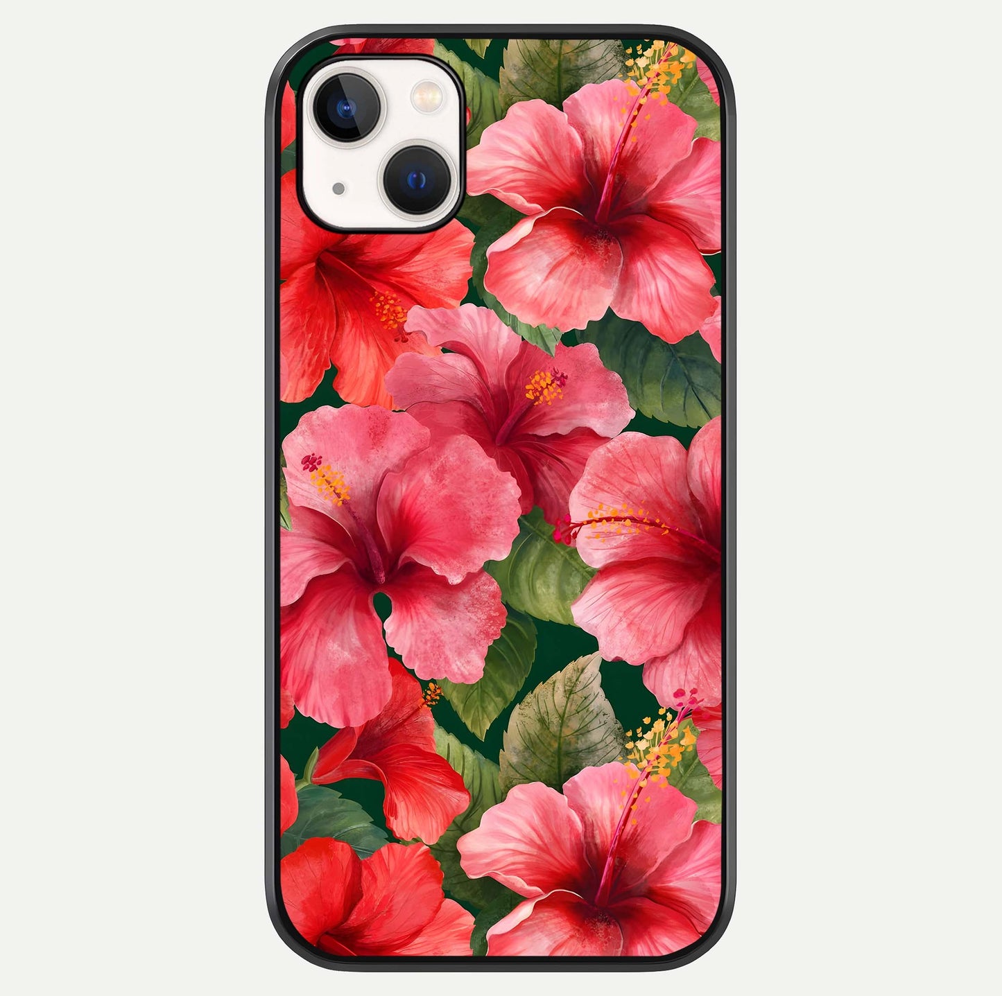 Hibiscus Pattern Glass Case For iPhone 14 Plus by Custom World