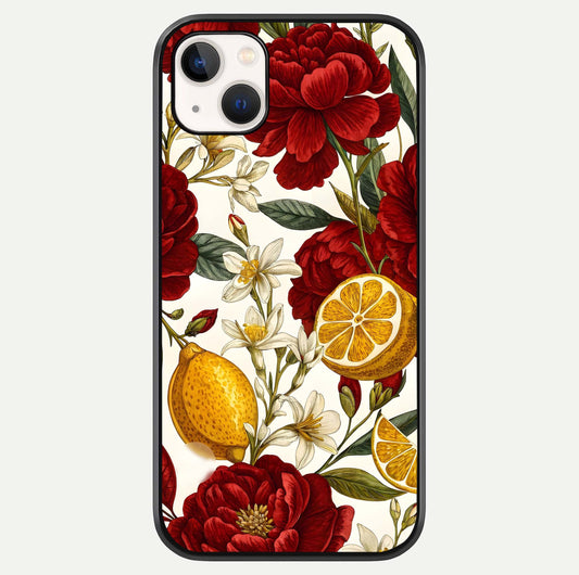 Lemon Rose Charm Glass Case For iPhone 14 Plus by Custom World