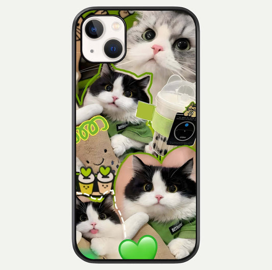 Matcha Cats Mood Glass Case For iPhone 14 Plus by Custom World