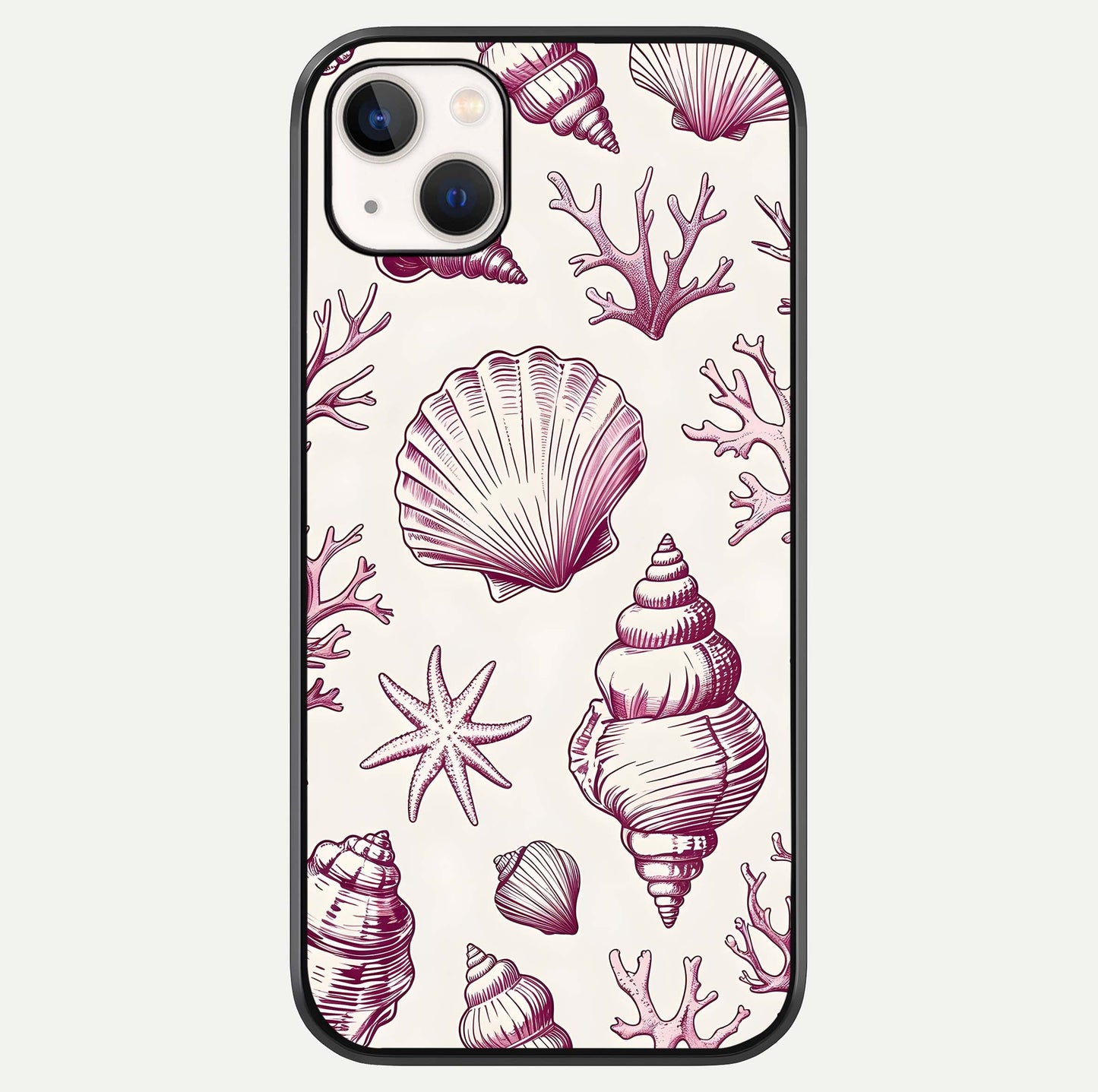 Pink Shells Outline Glass Case For iPhone 14 Plus by Custom World