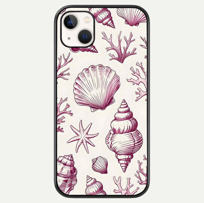 Pink Shells Outline Glass Case For iPhone 14 Plus by Custom World