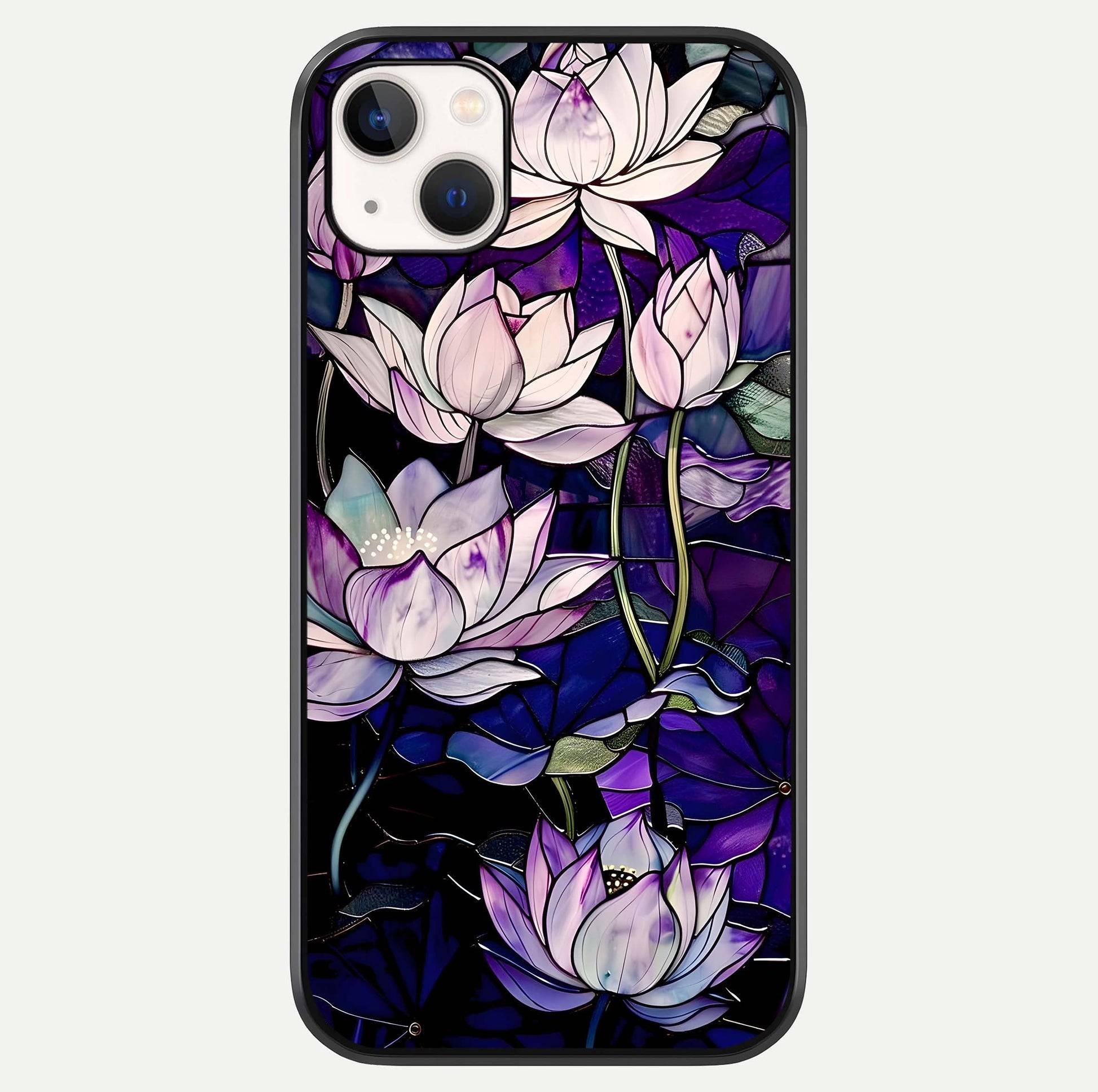 Purple Lotus Pattern Glass Case For iPhone 14 Plus by Custom World