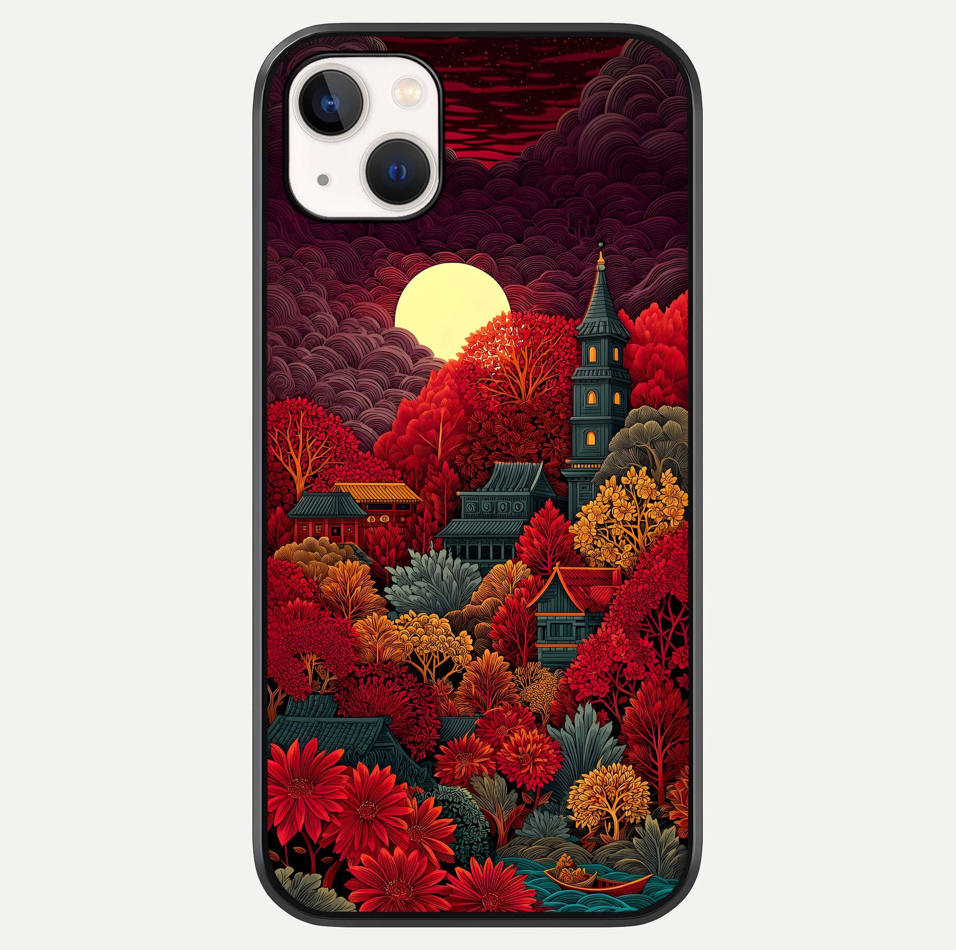 Scarlet Autumn Temple Glass Case For iPhone 14 Plus by Custom World