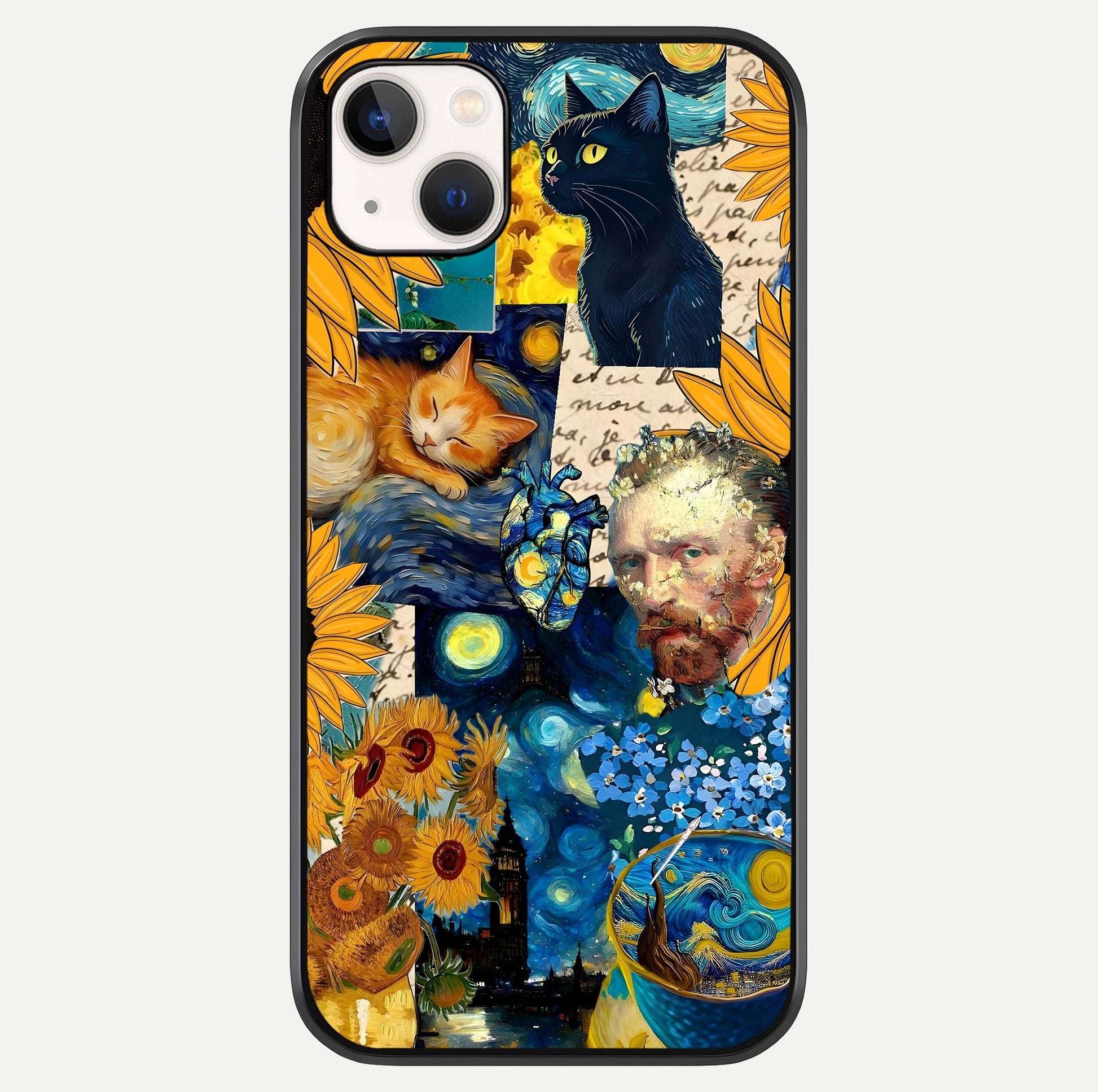 Sunflower Cat Art Glass Case For iPhone 14 Plus by Custom World
