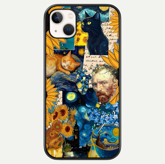 Sunflower Cat Art Glass Case For iPhone 14 Plus by Custom World