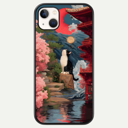 Temple Cat Scenery Glass Case For iPhone 14 Plus by Custom World