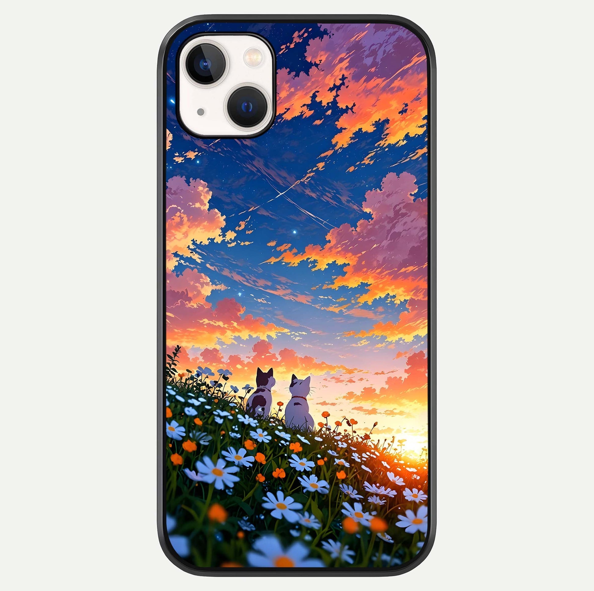 Two Cats Friends Glass Case For iPhone 14 Plus by Custom World