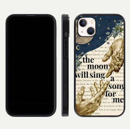 Aesthetic Divine Glass Case for iPhone 16 Pro front and back view layout showing black front display and divine art glass back