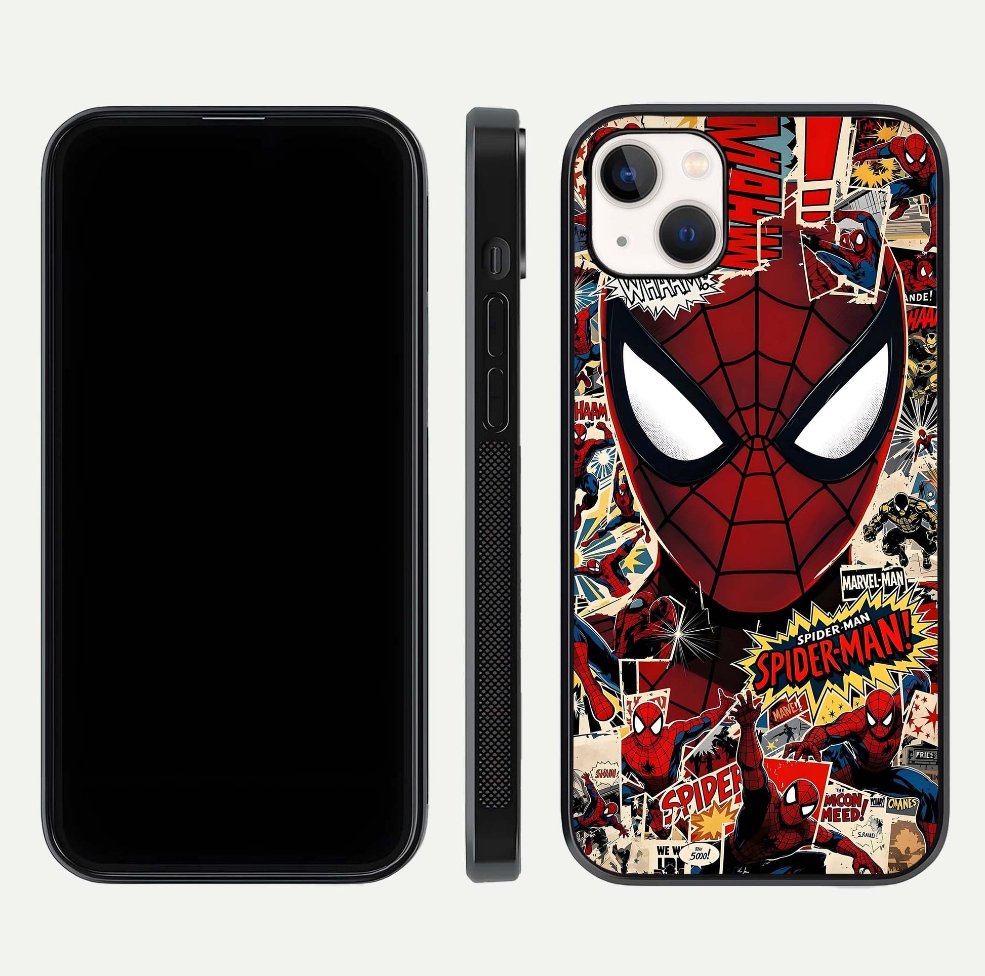 Aesthetic Wonder Spider Glass Case for iPhone 16 Pro dual-view layout showing premium glass shine and strong edge design