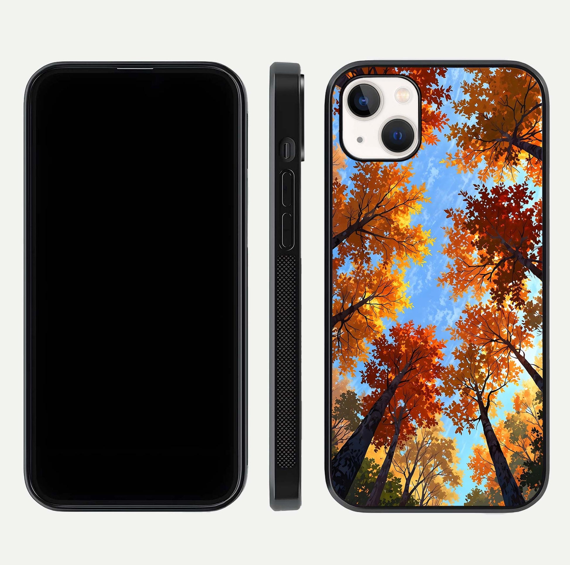 Autumn Sky Rise Glass Case for iPhone 16 Pro front and back layout showing sky print and edge smoothness