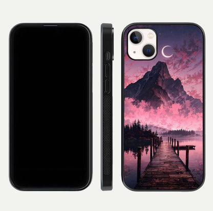 Beautyful Mountain View Glass Case for iPhone 16 Pro front and back layout showcasing natural tones and clarity